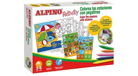 JUEGO ALPINO ACTIVITY COLOREA CON PEGATINAS + 12 CERAS DE COLORES