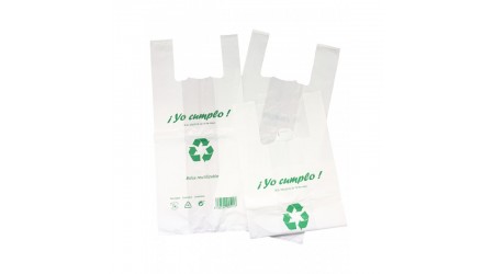 BOLSA PLASTICO CAMISETA 30 x 40 CM 100 UNID. 70% RECICLABLE / REUTLIZABLE GALGA 200