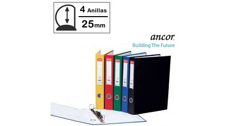 CARPETA FOLIO 4 ANILLAS 25 MM. CARTON FORRADO ANCOR