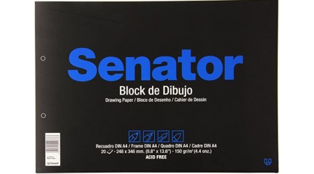 BLOC DIBUJO ENCOLADO CON 2 TALADROS SENATOR 20 HOJAS 150GR 248x346CM