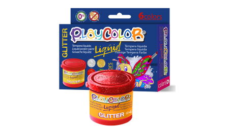 TEMPERA ESCOLAR PLAYCOLOR LIQUID GLITTER 6 UDS. 40ML. COLORES SURTIDOS CON PURPURINA