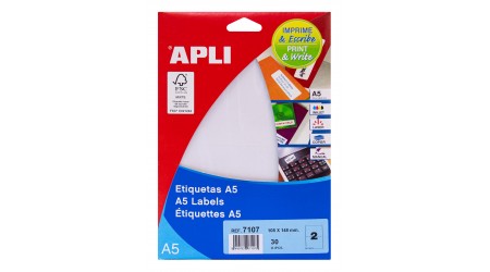 ETIQUETA A5 APLI 7107  15 H. 105x148 MM. BLANCAS