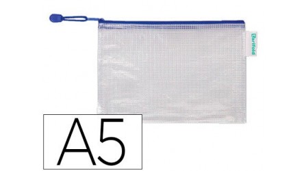 SOBRE PLASTICO A5 CREMALLERA PVC CON CORREA AZUL