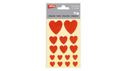 ETIQUETA SOBRE APLI CORAZONES ROJOS 3 H. VARIOS TAMAÑOS