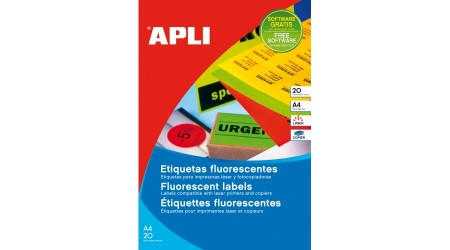 ETIQUETA A4 APLI 2868 20 H.CIRCULO 60 MM. LASER FLUOR ROJO