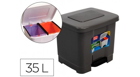PAPELERA PEDAL PLASTIC-FORTE 2 COMPARTIMENTOS 35 LITROS GRIS OSCURO