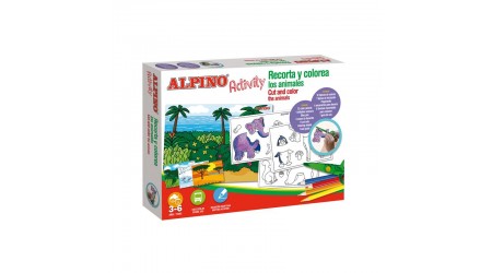 JUEGO ALPINO ACTIVITY RECORTA Y COLOREA ANIMALES + LAPICES DE COLORES Y TIJERAS