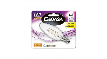 BOMBILLA CEGASA LED VELA 4W 440 LUMEN. E14 LUZ CALIDA A++ ROSCA FINA