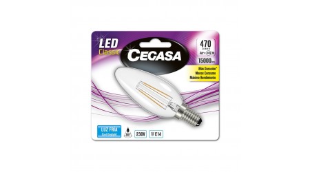 BOMBILLA CEGASA LED VELA 4W 470 LUMEN. E14 LUZ FRIA A++ ROSCA FINA