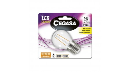 BOMBILLA CEGASA LED REDONDA PEQUEÑA 4W 440 LUMEN. E27 LUZ CALIDA A++ ROSCA ANCHA