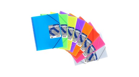 CARPETA PORTAFUNDAS MAXIPLAS A4 CON ESPIRAL TAPA DE POLIPROPILENO 40 FUNDAS AZUL CIERRE CON GOMAS