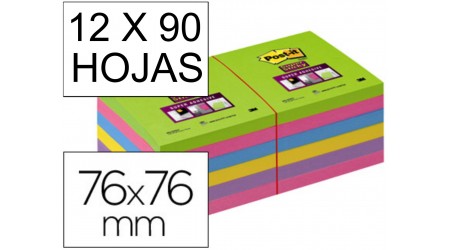 NOTAS ADHESIVAS POST-IT 654 ARCO IRIS 76x76 MM 12 UNID. 100 H. SUPER STICKY