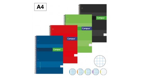 CUADERNO A4 CAMPUS 160 H. 70 GR. CUADRO 5x5 TAPA EXTRADURA MICROPERFORADO 4 TALADROS CAMPUS