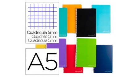 CUADERNO A5 TAPA DURA CUADRICULA 4 MM 140H 75 GR. WITTY MICROCORTE 6 TALADROS