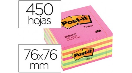 CUBO DE NOTAS POST-IT 450H. NEON ROSA 76X76X45