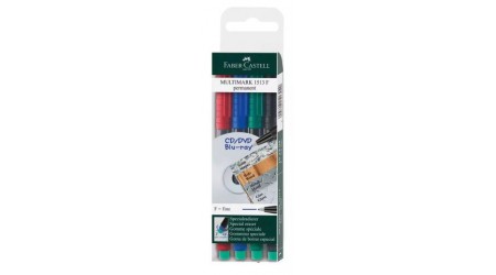 ROTULADOR PERMANENTE FABER CASTELL C/GOMA P.F. 0.6 MM 4 UNIDADES COLORES SURTIDOS