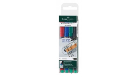 ROTULADOR PERMANENTE FABER CASTELL C/GOMA P.M. 1 MM 4 UNIDADES COLORES SURTIDOS