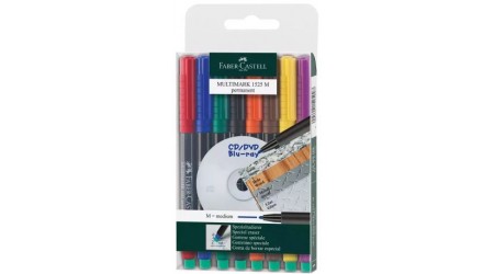 ROTULADOR PERMANENTE FABER CASTELL C/GOMA P.M. 1 MM 8 UNIDADES COLORES SURTIDOS