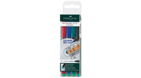 ROTULADOR PERMANENTE FABER CASTELL C/GOMA P.M. 1 MM 4 UNIDADES COLORES SURTIDOS