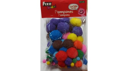 POMPONES MEDIANOS PACK 100 UNIDADES SURTIDAS TAMAÑO Y COLOR