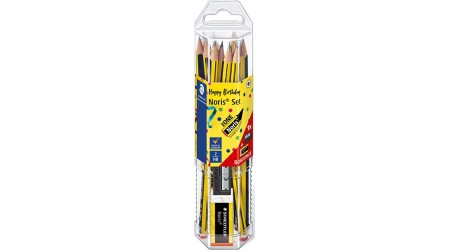PACK 12 LAPICES GRAFITO STAEDTLER NORIS N.2 HB + GOMA DE BORRAR + SACAPUNTAS STAEDTLER CON ESTUCHE RIGIDO