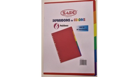 SEPARADOR A4 6 POSICIONES PP 500 MIC. COLORES SURTIDOS SARO