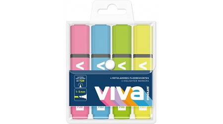 ROTULADOR FLUORESCENTE PASTEL 4 UNIDADES SURTIDOS VIVA/MOLIN