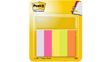 NOTAS ADHESIVAS POST-IT 670-5 NEON SURTIDO 15x50 MM  100 NOTAS X  5 COLORES