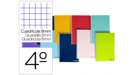 CUADERNO ESPIRAL LIDERPAPEL 1/4 SMART TAPA BLANDA 80H 60GR CUADRO 8MM COLORES SURTIDOS