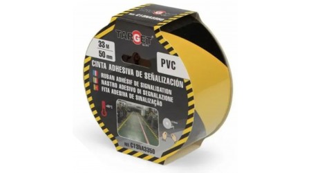 CINTA SEÑALIZACION PARA SUELO ADHESIVO EXTRAFUERTE 50MM. X 33MT. IMPRESION AMARILLO/NEGRO