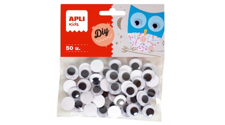 OJOS MOVILES NEGROS 15MM. 50 UDS ADHESIVOS APLI