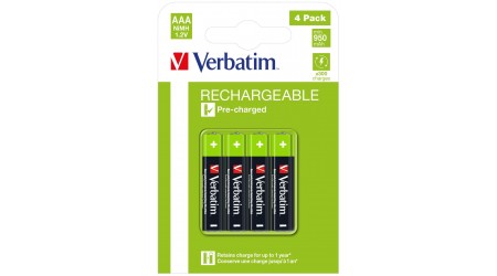PILA RECARGABLE VERBATIM AAA LR03 950 mAh 1.2V 4 UNIDADES