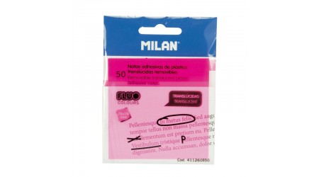 NOTAS ADHESIVAS DE PLASTICO MILAN 76X76 ROSA FLUOR TRANSLUCIDO 50 HOJAS