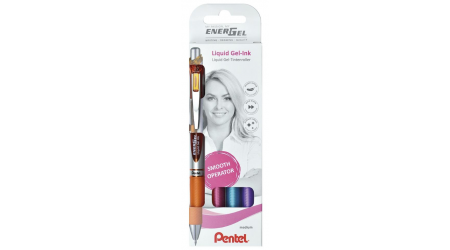 BOLIGRAFO PENTEL GEL 0,7 ENERGEL BL77 ESTUCHE CON 4 COLORES (naranja, rosa, azul claro y violeta)