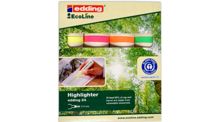 ROTULADOR FLUORESCENTE EDDING 24 RECICLADO 4 COLORES VERDE, AMARILLO, ROSA Y NARANJA