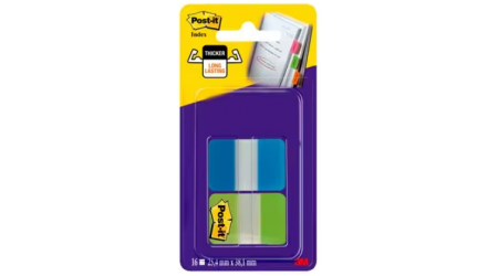 BANDERITAS SEPARADORAS POST-IT 686-AL RIGIDAS 25,4 x 38 mm. 16 UNIDADES ( 8 AZUL Y 8 VERDE)