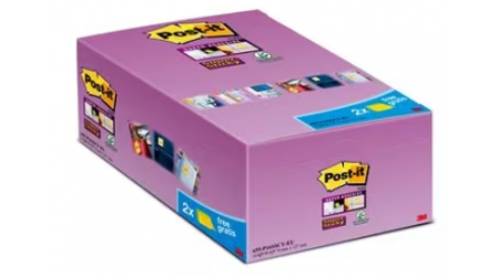 NOTAS ADHESIVAS POST-IT 655-S SUPER STICKY 90 H. 76X127 PACK 14 + 2 GRATIS