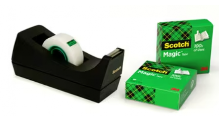 PORTARROLLOS SOBREMESA SCOTCH C38 NEGRO - PLASTICO RECICLADO 100% + 3 CINTAS SCOTCH MAGIC