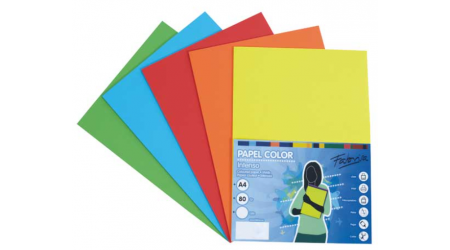 PAPEL A4 COLOR 250 HOJAS 80 GR. 5 COLORES FUERTES SURTIDOS