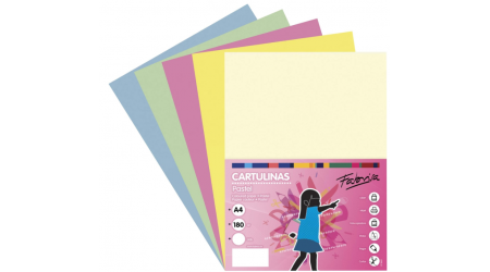 CARTULINA A4  250 HOJAS 180 GR COLORES PASTEL 5 COLORES