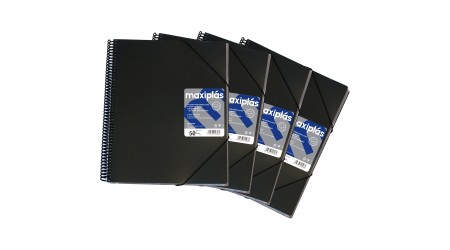 CARPETA PORTAFUNDAS MAXIPLAS A4 CON ESPIRAL TAPA DE POLIPROPILENO 40 FUNDAS NEGRO CIERRE CON GOMAS