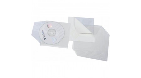 FUNDA 1 CD ADHESIVA PVC CON SOLAPA 10 UNIDADES