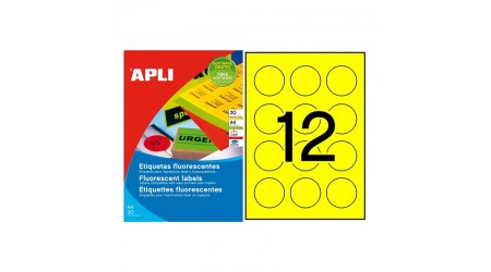 ETIQUETA A4 APLI 2866 20 H.CIRCULO 60 MM. LASER FLUOR AMARILLO