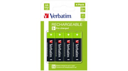 PILAS RECARGABLES VERBATIM AA LR6 HR6 2500 mAh 1.2V 4 UNIDADES