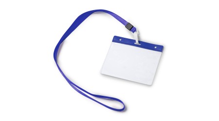CORDON PLANO LANYARD CON IDENTIFICADOR DE PVC MEDIDA INTERIOR 10,5 X 8 CM. AZUL