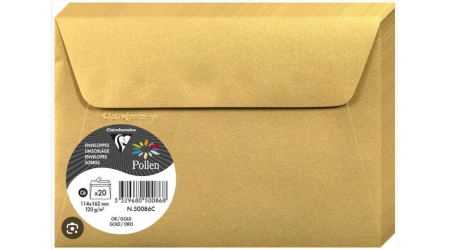 SOBRE CLAIREFONTAINE ORO BRILLANTE 114X162 MM 120GR PACK DE 20 UNIDADES