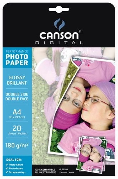 PAPEL CANSON GLOSSY DOBLE CARA A4 180 GR.INK-JET 20 HOJAS