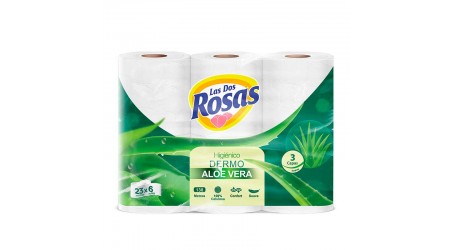 PAPEL HIGIENICO DOMESTICO 3 CAPAS  6 ROLLOS DOBLES 165 SERVICIOS LAS DOS ROSAS CON ALOE VERA