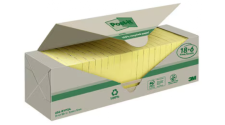 NOTAS ADHESIVAS POST-IT 654-1B 100 H. RECICLADO 76X76 MM 18 + 6 REGALO