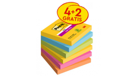 NOTAS ADHESIVAS POST-IT 654 CARNIVAL 76x76 MM 6 UNIDADES 90 H. SUPER STICKY